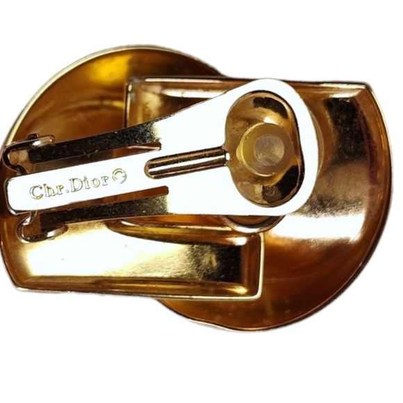 Vintage Dior Stud Earrings Gold Tone Clip On CD Logo 80s Statement - Picture 6 of 6